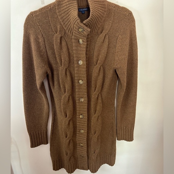 Vintage J McLaughlin cable knit long Cardigan Brown size S - Picture 1 of 10
